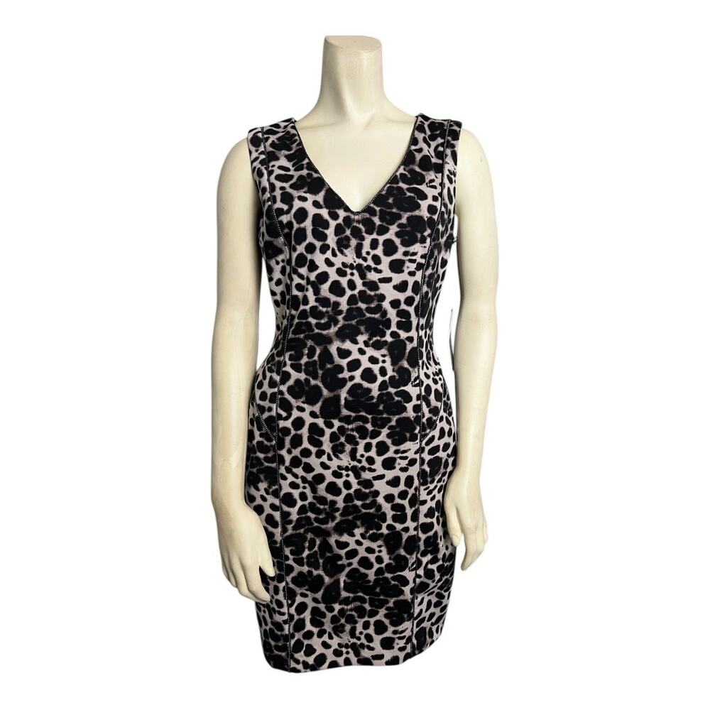 NWT Jennifer Lopez Parisian Chic Leopard Sheath Dress Black/White Women 2 Formal